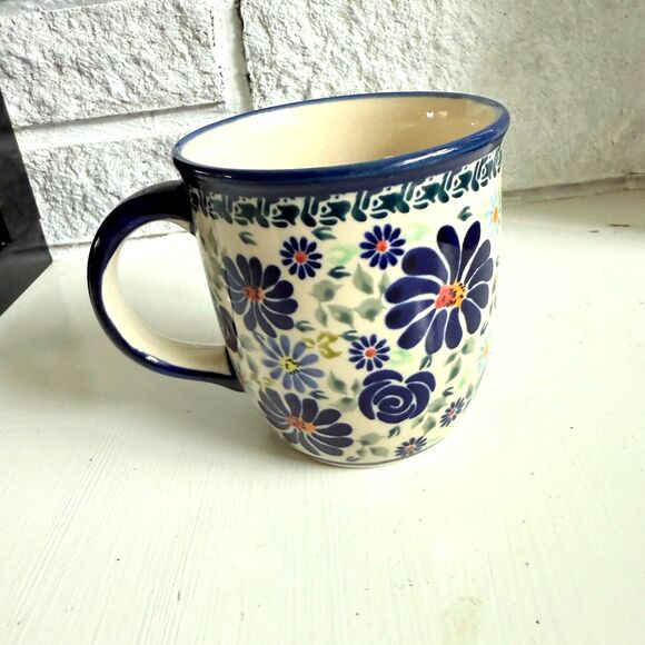 Blue Rose Polish Pottery 12 oz. Mug Handcrafted Boleslawiec Stoneware by Zaklady - Picture 1 of 6